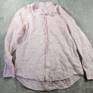 J. McLaughlin Mens L 100% Linen Pink Striped‎ Long Sleeve Button Up Shirt